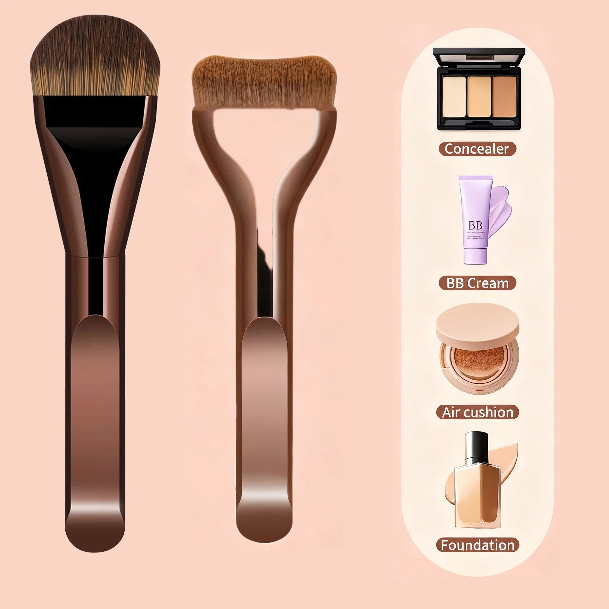 New 2Pcs Professional Foundation Makeup Brushes Soft Dense Hair For Blending Liquid, Cream Flawless Powder Makeup Beauty Tools