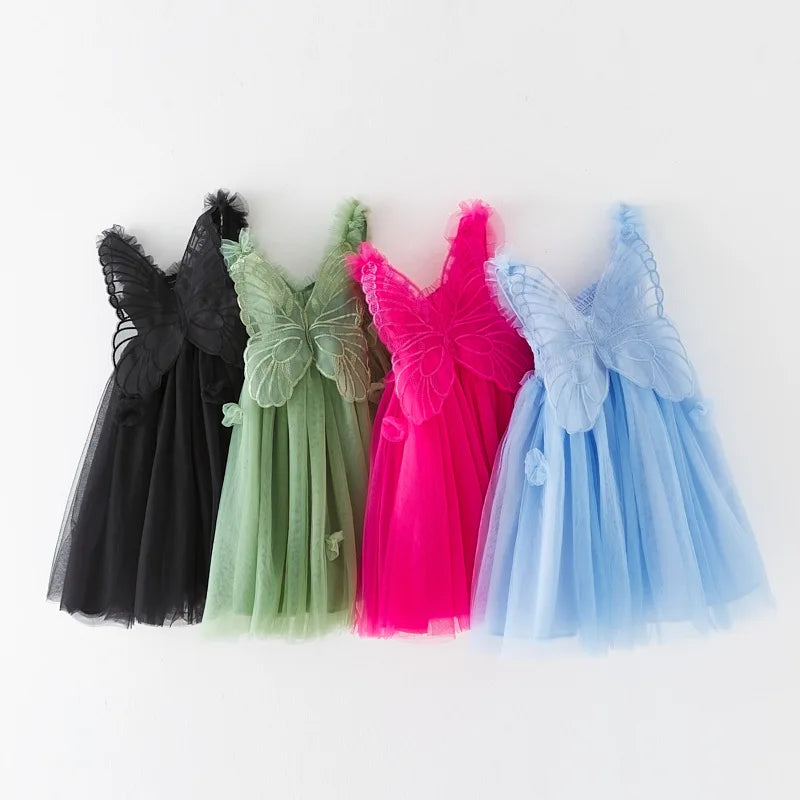 Baby Girls Tutu Gauze Butterfly Children's Dress Mesh Suspender Dress 3D Wing Fairy Lovely Baby Princess Dress Birthday Vestidos