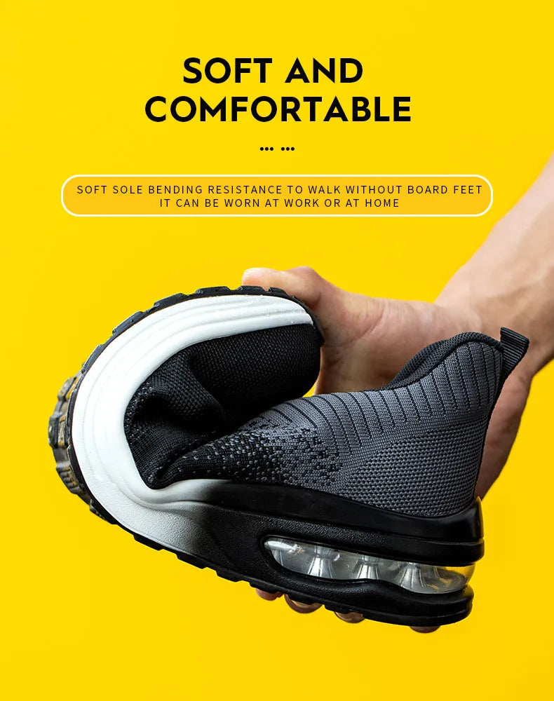 Steel Toe Work Shoes for Men Women  Anti-Smash Anti-Puncture Blue Safety Shoes Breathable Lightweight Air Cushion Work Shoes