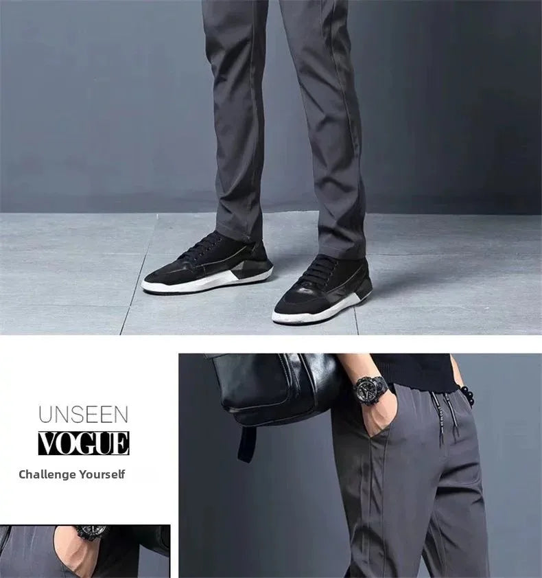 Ice Silk Thin Zipper Pocket Casual Pants Men's Summer Cool Feeling Quick Dry Breathable Straight Leg Long Pants Workwear