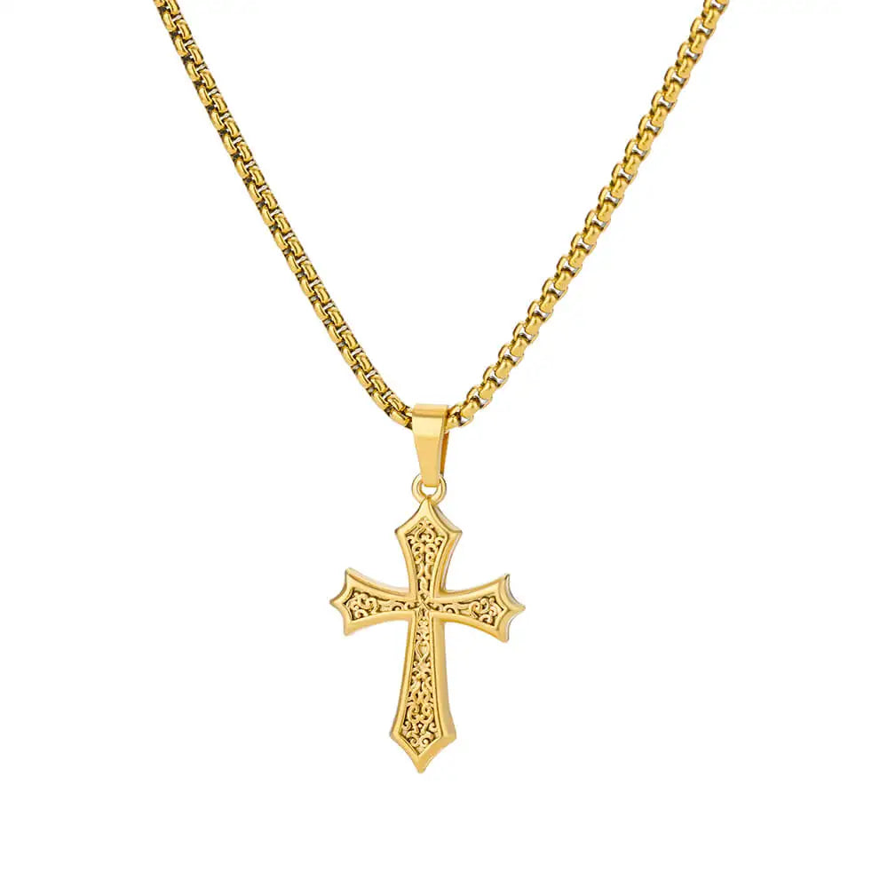 Stainless Steel Jesus Cross Necklace For Women'S Men Gold Color Caravaca Angels Crucifix Charm Choker Rapper Jewelry Hip Hop