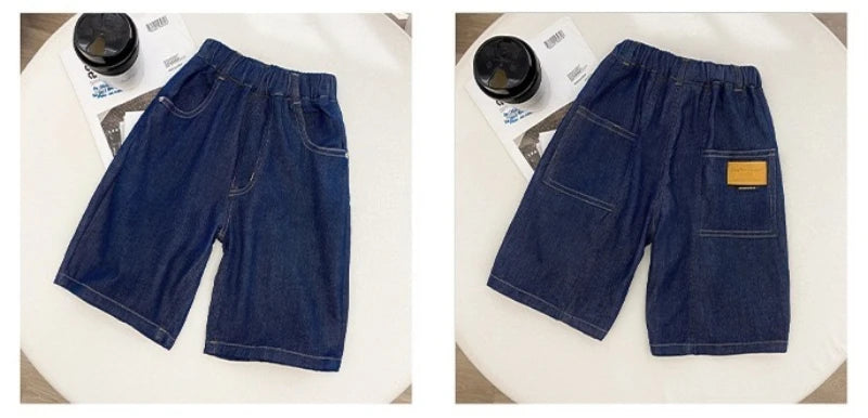 New Boys Summer Fashion Denim Shorts Kids Casual Loose Thin Knee-Length Trousers 3-12 Years Teenager Outdoor Five-point Pants