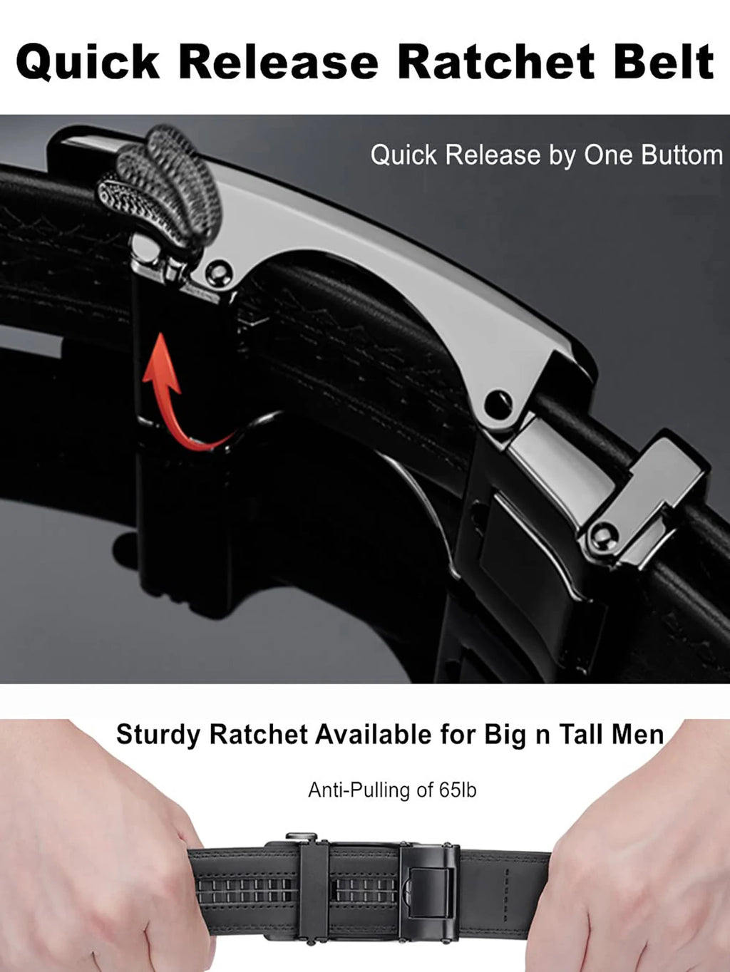 High Quality Black Brown Men’s Belt, Genuine Leather Material, Adjustable Automatic Ratchet Buckle, Cuttable Business Belt
