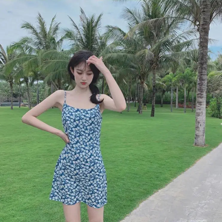 Sexy U-Neck Straps Backless Print Mini Dress Summer Sleeveless Floral Bodycon Dresses Beach Causal Evening Party Club Vestidos