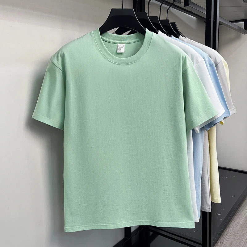 100%cotton men short sleeve T-shirt round neck summer casual high-quality new classic solid color comfort breathable fashion top