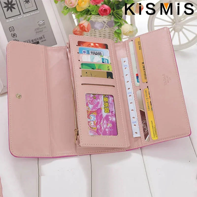 Womens Plaid PU Leather Wallet Long Wallet with Phone Bag Coin Pocket Card Holder Slim Purse