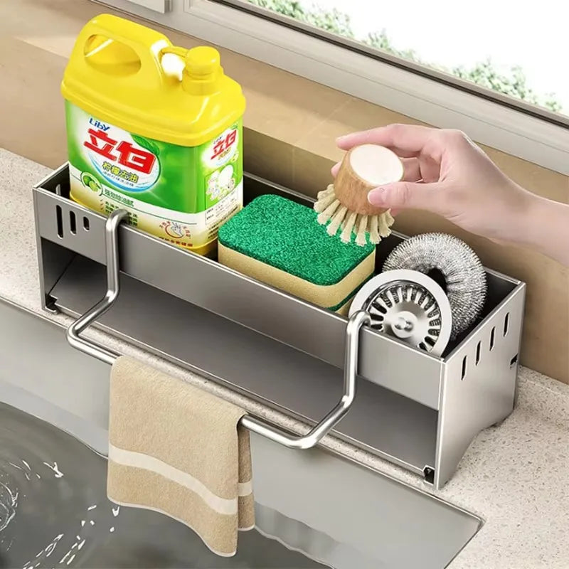 Estante de Esponja de Acero Inoxidable para Cocina, Estante de Drenaje para Trapos de Fregadero Doméstico, Estante de Almacenamiento Multifuncional para Estropajos y Bolas de Acero
