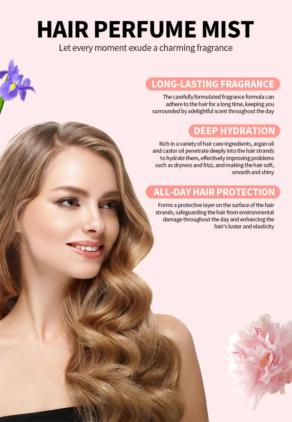 80ml Hair Perfume Long-lasting Natural Fragrance Hair Spray Liquid Plants Extract Moisturizing Hair Care Hair Mist for Men Women