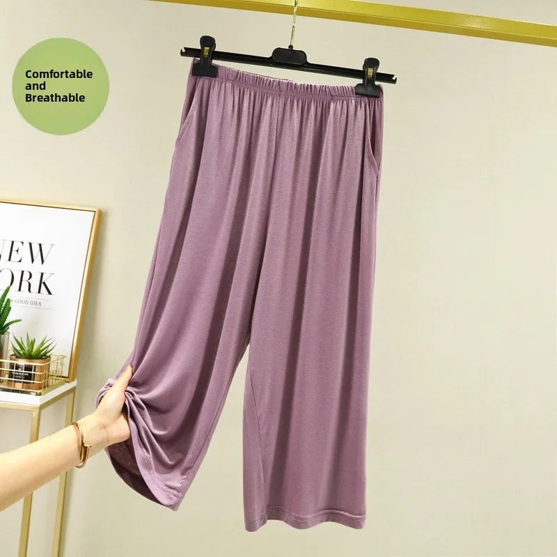 Women's Modal Wide Leg Cropped Pants - High Waist Casual Lounge