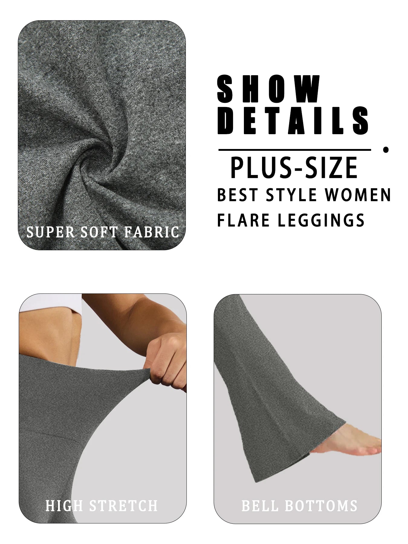 Plus Size Women's Super Soft High Waisted Flare Pants, Leggings Tummy Control Soft Bootleg Bell Bottoms Running