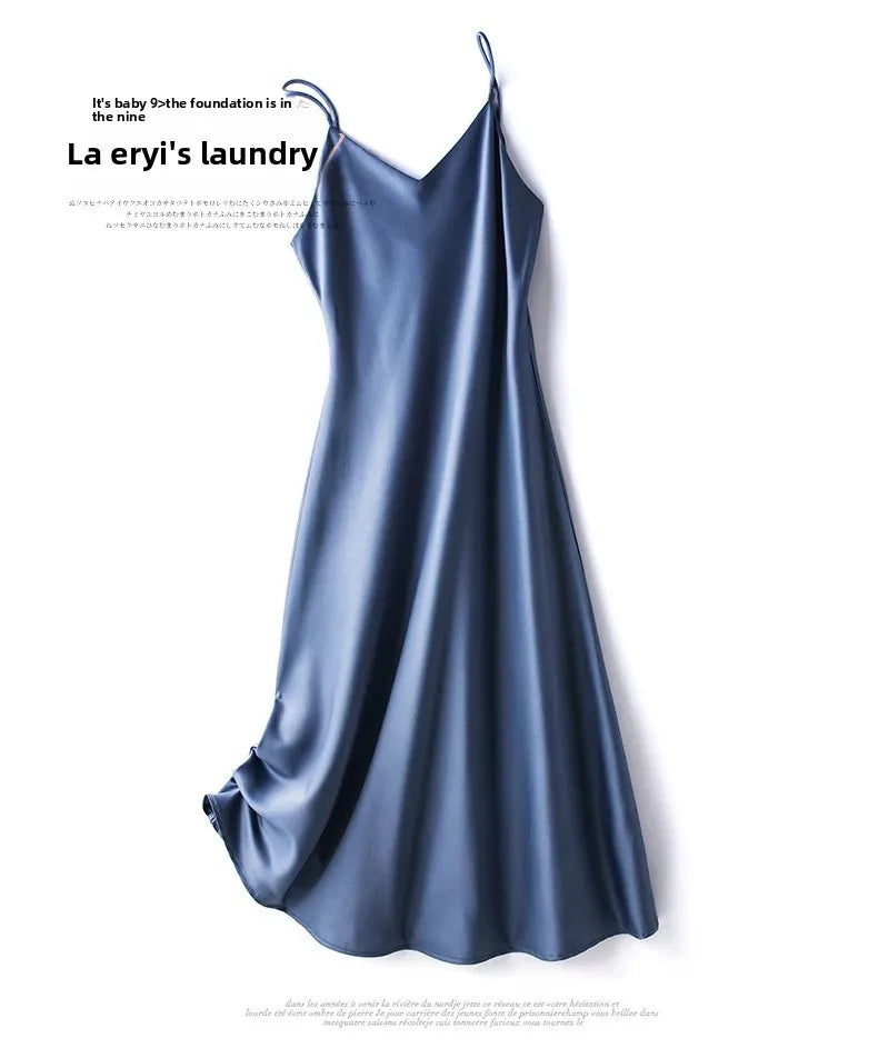 Silk Satin Wrap Dress Women's Base Fashion Spring Summer Beach Holiday Long Dress V-neck Sleeveless Empire Waist Ankle-length