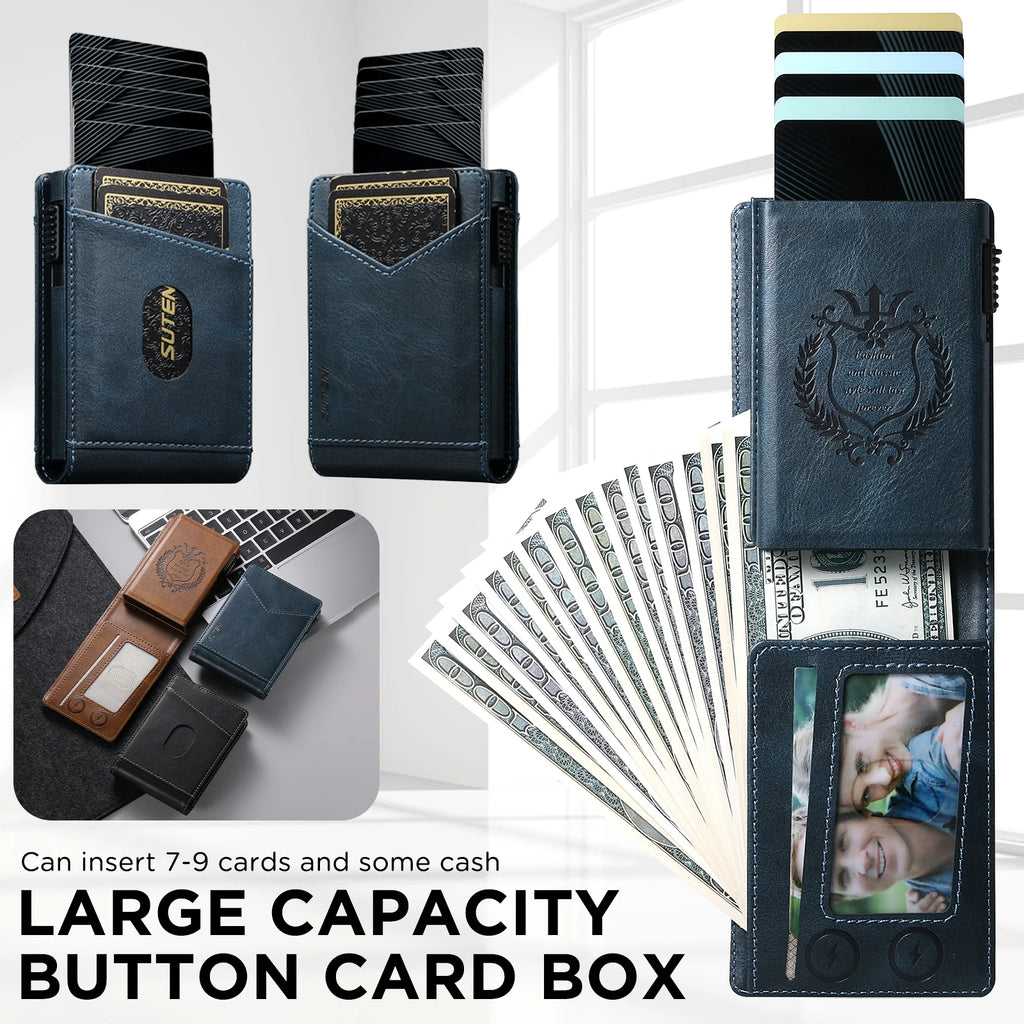 SUTENI Card Slot Wallet Flip Cover Faux Leather Card Box Pressing The Button Automatically Ejects The Card