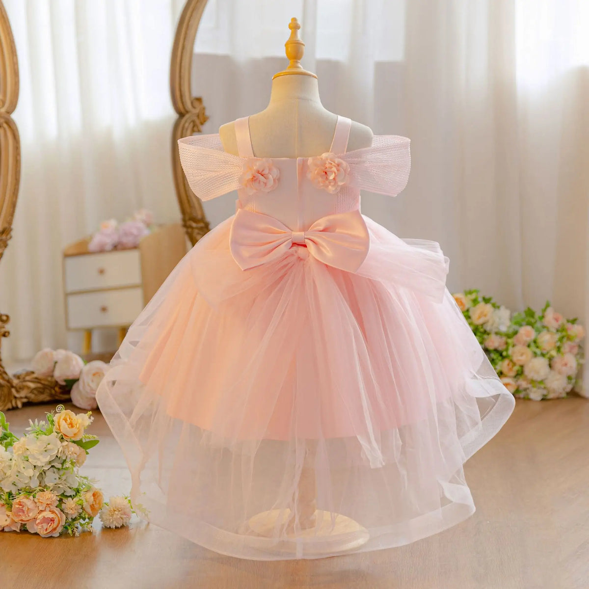 HETISO Children's Birthday Dress Off-the-shoulder Party Princess Wedding Holiday Ball Gown For 1-5 Years