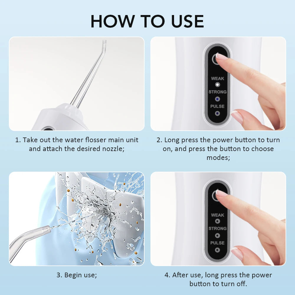 Portable Water Flosser 3 Modes 1200 Pulses/min 220ml Tank 500mAh Rechargeable 360° Nozzle Oral Irrigator Teeth Cleaner Home Use