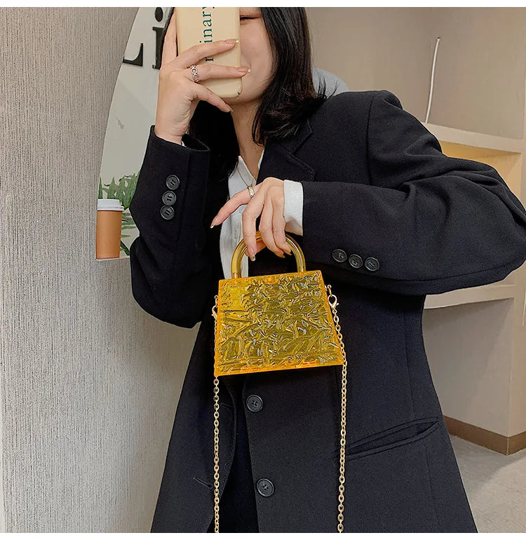 Fashion Transparent Acrylic Box Women Handbags Designer Clear Pvc Shoulder Crossbody Bags Luxury Evening Clutch Small Purse