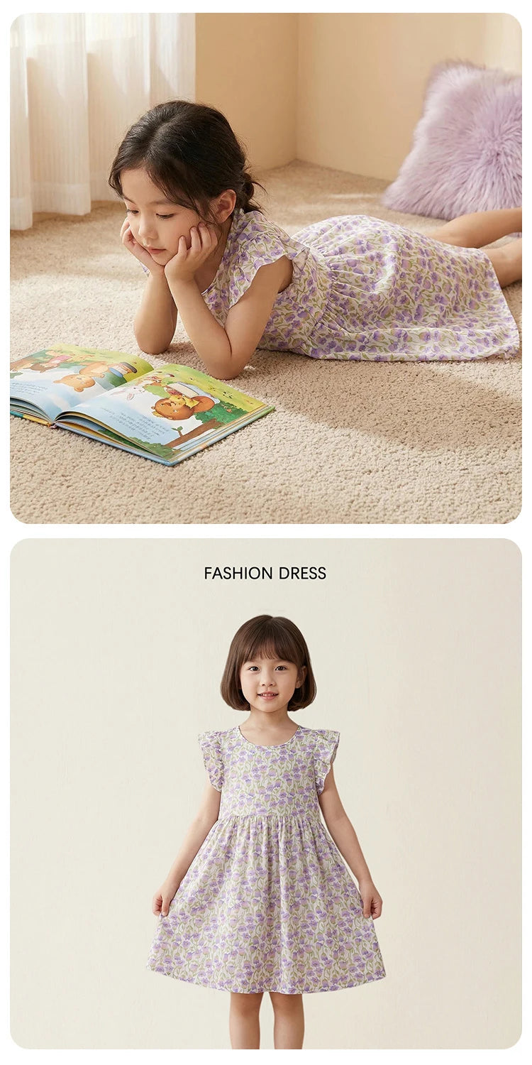 Girl Dress Floral Summer Kids Clothes Girls Children Flower Dresses Flying Sleeve Princess Party Outfit Children's Clothing