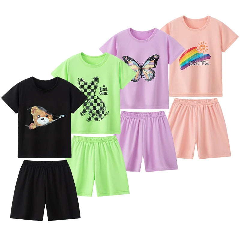 Summer Children'S Clothing Short Sleeve Shorts 2-Piece Suit For Boys And Girls Comfortable Wild Blue Elephant Suit.