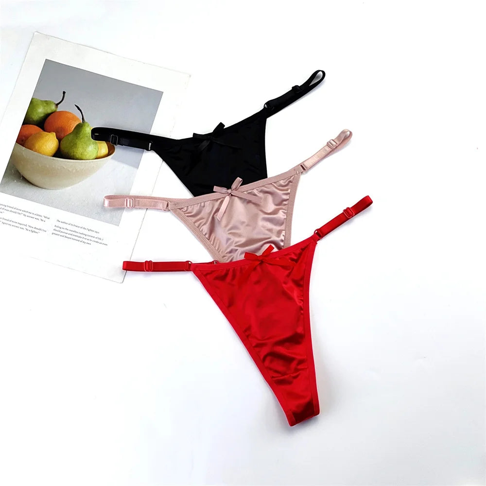 3-Piece Women's Adjustable Satin G-String Thong Panty Set
