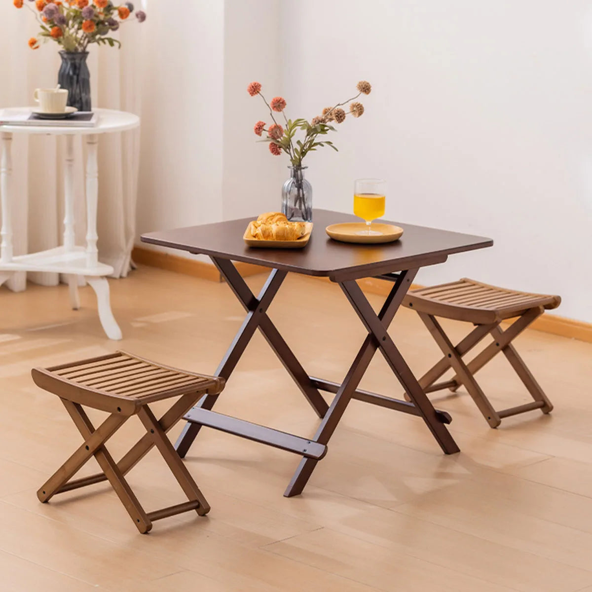Portable Folding Bamboo Shower Stool - Spa-Style Foldable Bath Seat for Showering, Shaving, & Sauna Use, Natural Bamboo Design