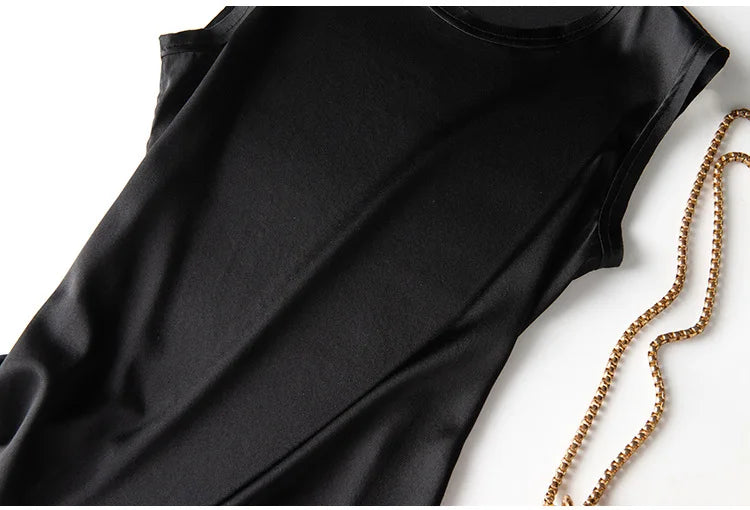 Heavy Silk Women's Sleeveless Top T-shirt Autumn Silk Top Silk Satin Bottom Top Solid Color T-shirts Satin Shirts for Women