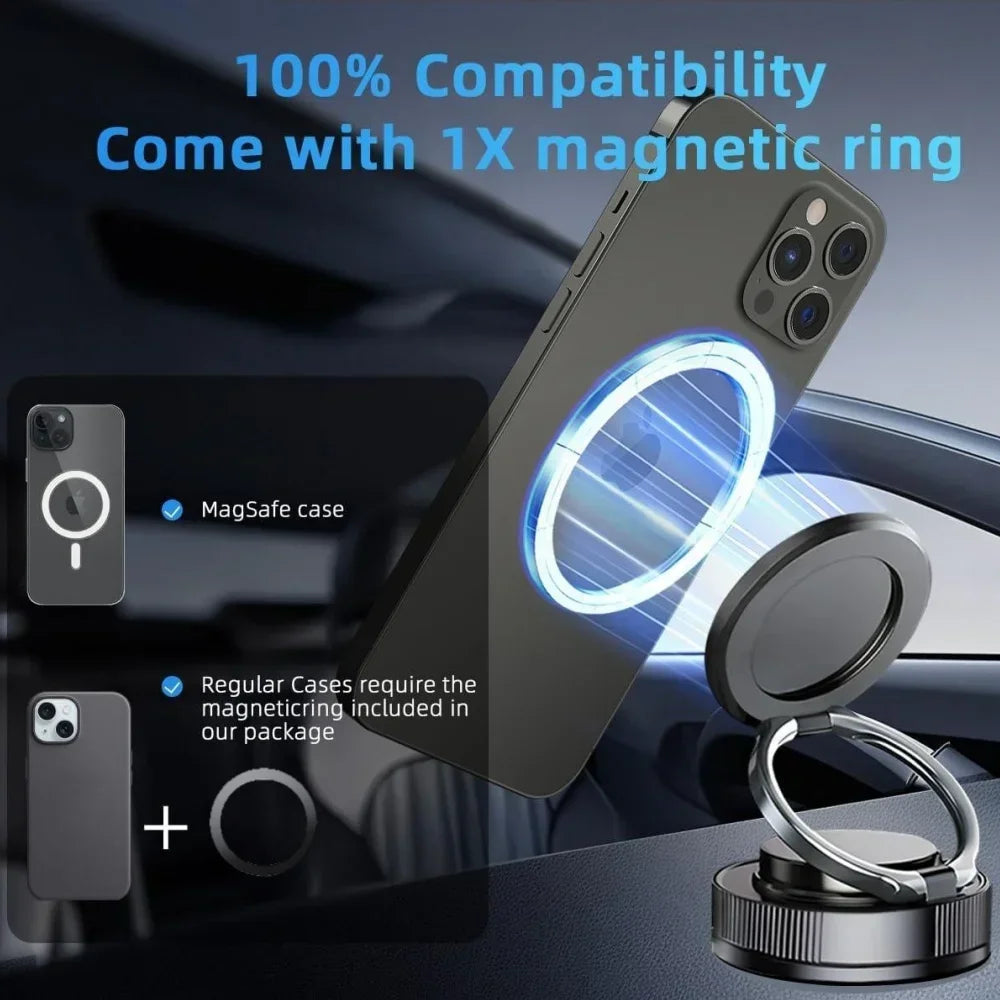 2026 New Vacuum Magnetic Phone Holder for Car - Suction Cup Phone Mount for MagSafe, 360° Rotatable Portable Strong Magnet Stand