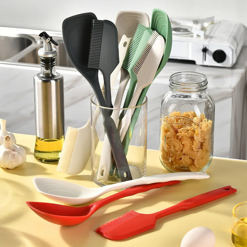 Silicone Kitchen Mixing Spoon - Non-Slip Grip Scraper Utensil