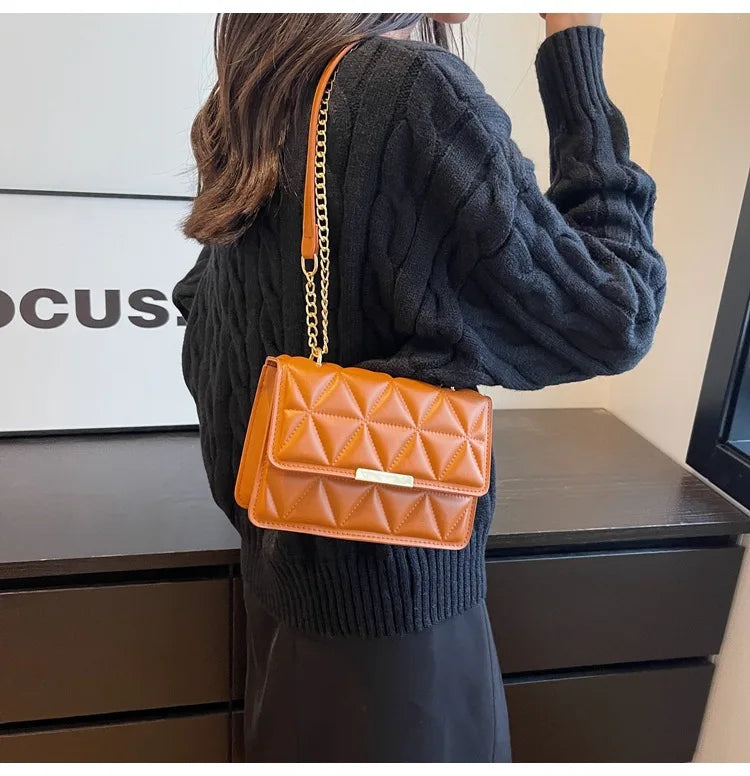 Women Quilted Chain Crossbody Bag Fashion Small Square Shoulder Purse Multi Color Casual Daily Handbag