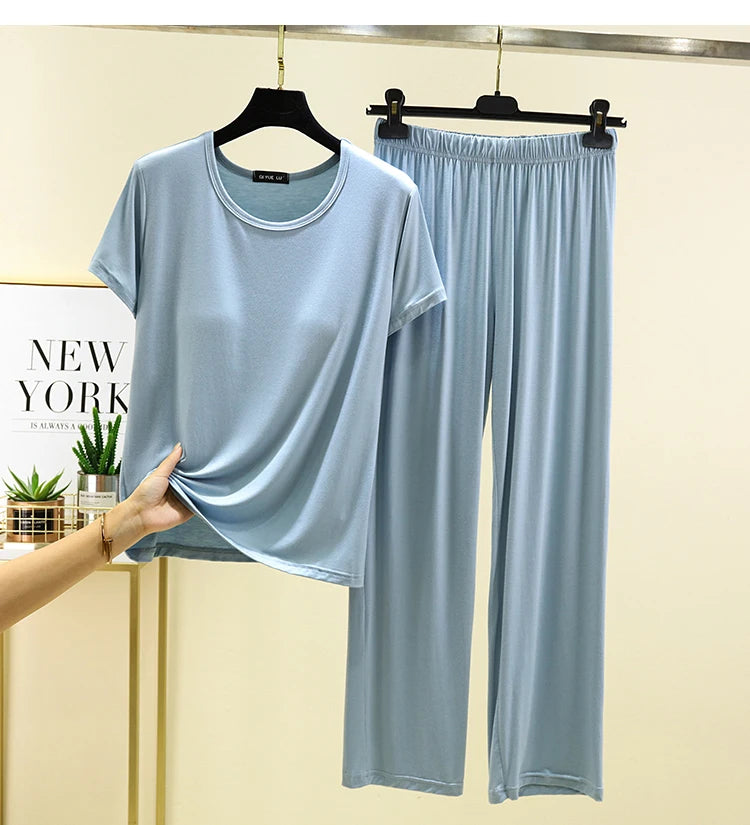 Women's Modal Two-Piece Pajama Set - Loose Lightweight Loungewear