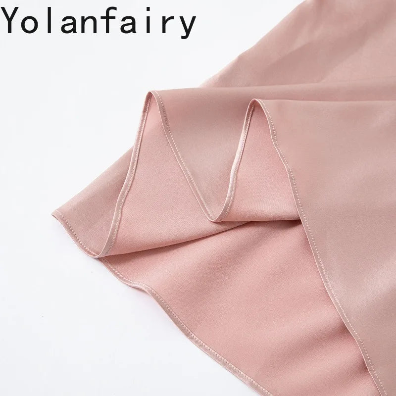 YOLANFAIRY 93% Real Mulberry Silk Pajamas for Woman 2026 Spring Summer High-end Sets Woman 2 Piece Short Sleeve Pijamas De Mujer