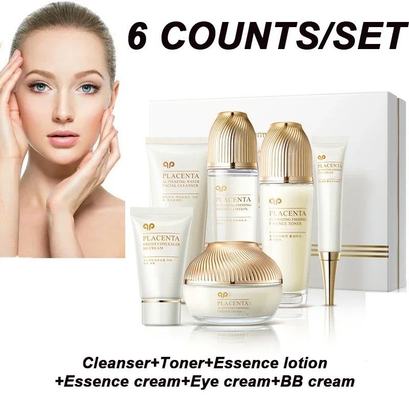 6 PCS Sheep Placenta Skincare Gift Set - Active Firming Hydrating Anti-Aging Facial Care,Toner,Essence Cream for Mothers & Gifts