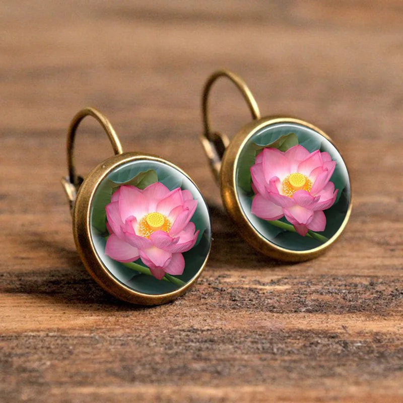 Hot Selling Pop Jewelry Dome Glass Alloy Earrings Flower Painting Noble Fashion