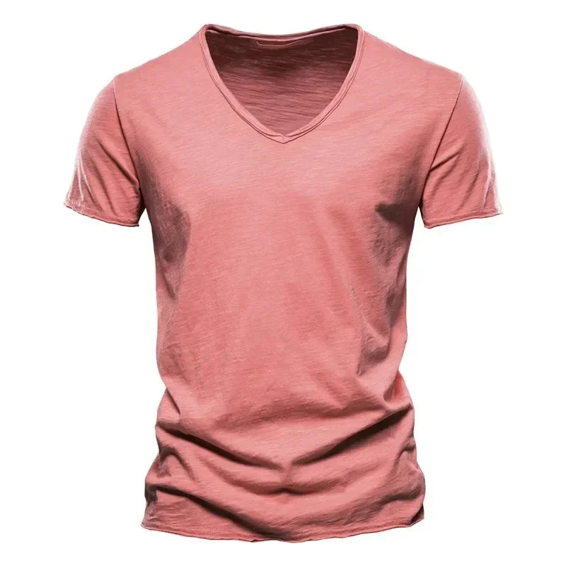 Men's 100% Cotton V-Neck T-Shirt - Short Sleeve Casual Tee S-5XL
