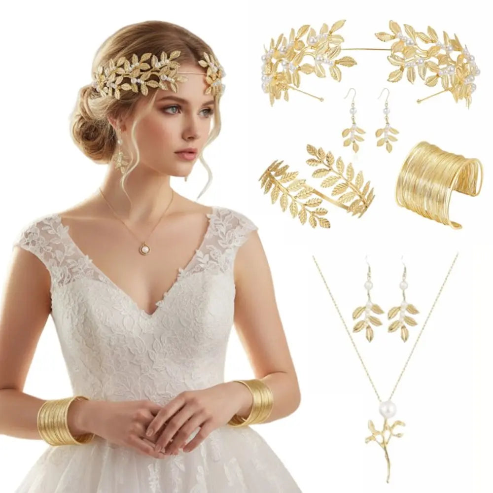 Baroque Women'S'S Wedding Jewelry Set Bridal Earrings Gold Greek Goddess Hair Jewelry Headpiece Bracelet Rhinestone Jewelry Set