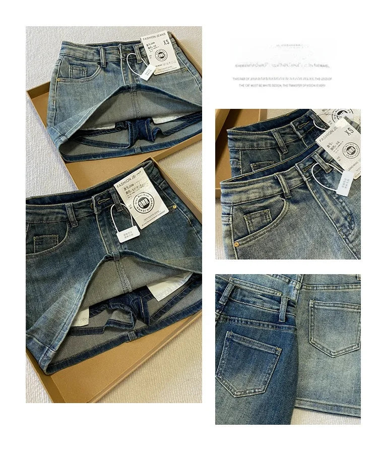 Hot Girl Denim  Skirt Summer plus Size Women's Pear Body Shape Slimming A-Line Short Skirt High Waist Non-Stretch Denim