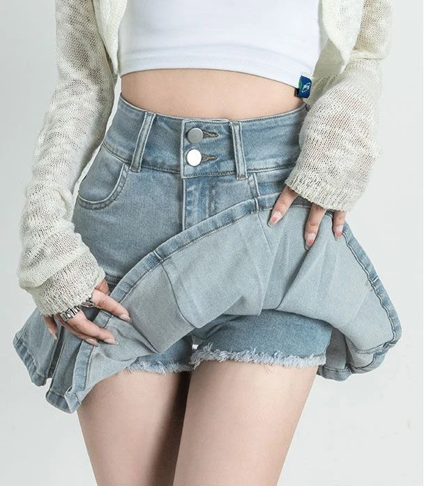 Female Jeans Skirts Ruffle Gyaru Women's Denim Skirt Flare New In Clothing Trend 2025 V Offer Aesthetic Hot Y2k Vintage Casual