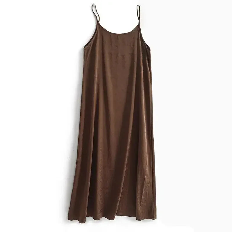 New Arrival Export Quality Genuine Silk Vinegar Satin Round Neck Rose Dress Innertank Skirt Women's Long Dress