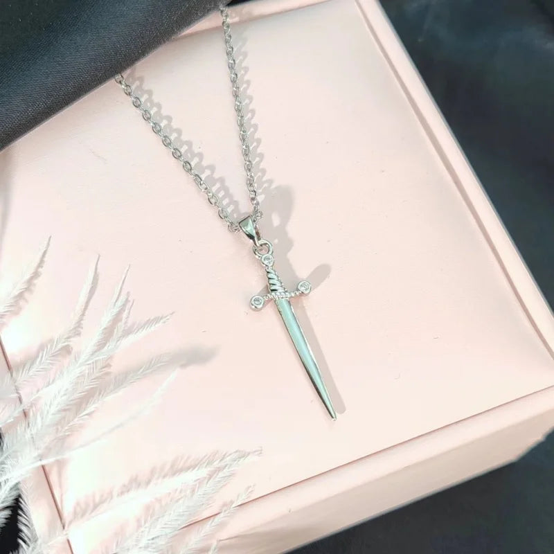 Arrow Through Heart Couple Pendant Necklace - Copper Zircon