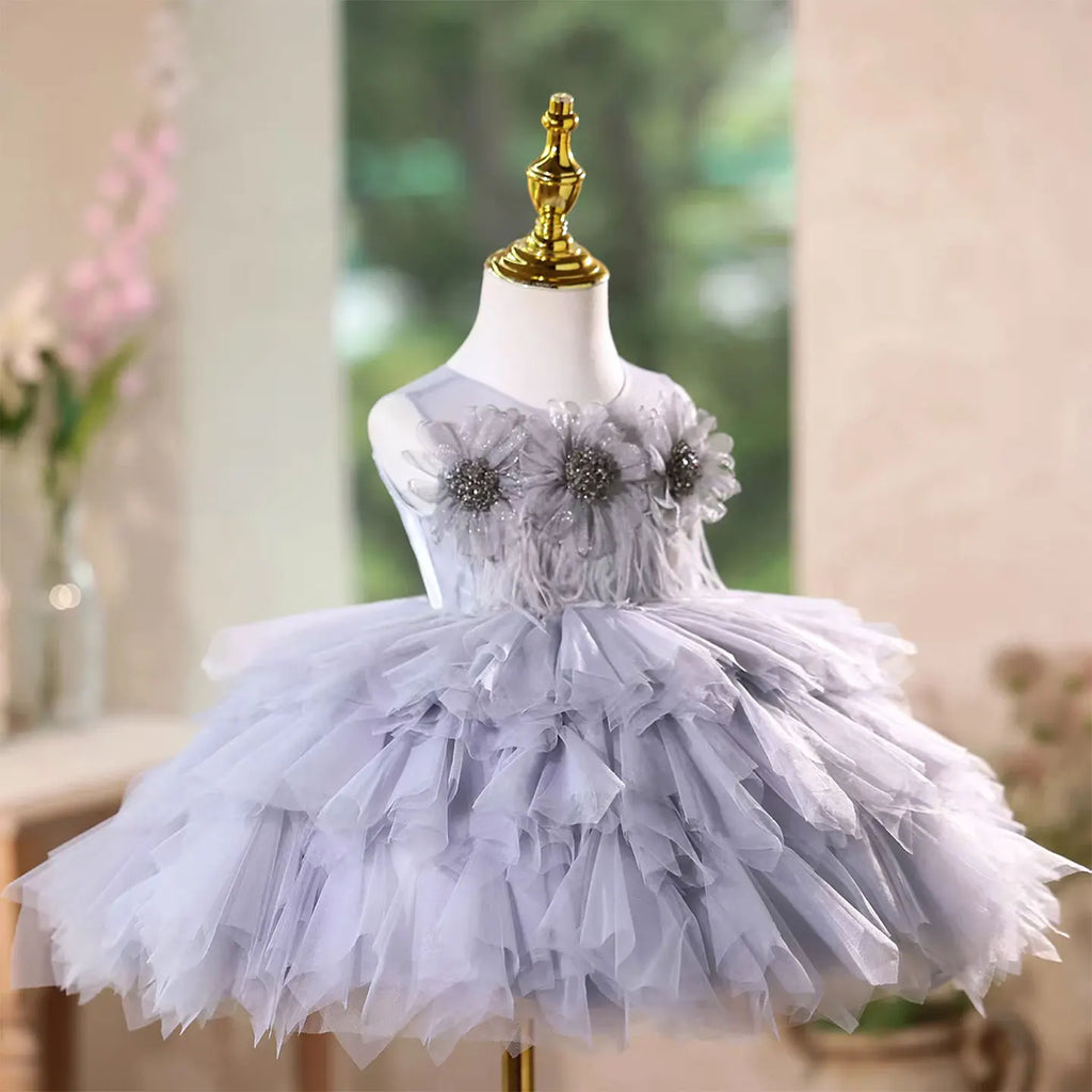 Dreamy Vow D059 Charming V-Neck Long Sleeves Bowed Heart Pattern Tulle Baby Flower Girl Dresses Wedding Evening Prom Ball Gown