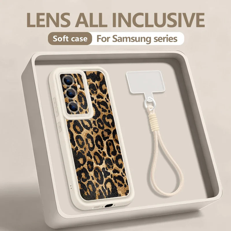 Leopard Print Wrist Lanyard Phone Case For Samsung Galaxy S26 S24 S25 Ultra S23 S25 FE A57 A17 A56 A16 A37 A55 A15 A25 TPU Cover
