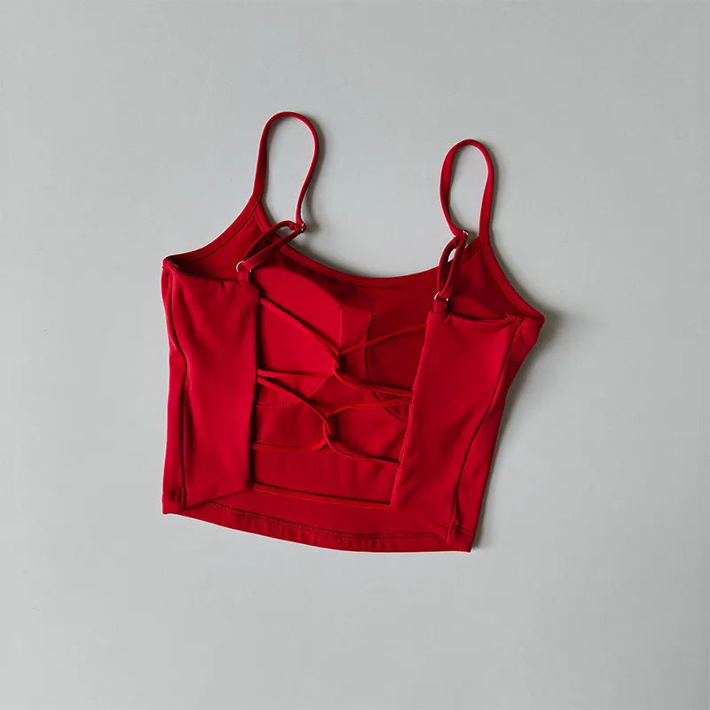 Women's Fixed Cup Small Sling Sports Vest Yoga Wear Underwear with Chest Pad Pilates Fitness Top Beautiful Back Design
