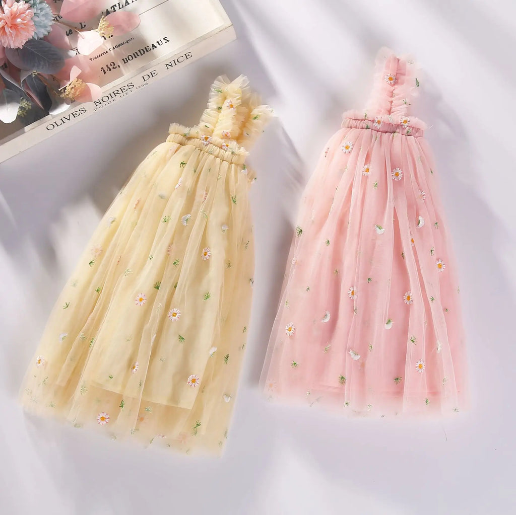 Girls' Summer Dress New Style Children's Baby Girl Fashionable Summer Thin Strap Princess Mesh Dress