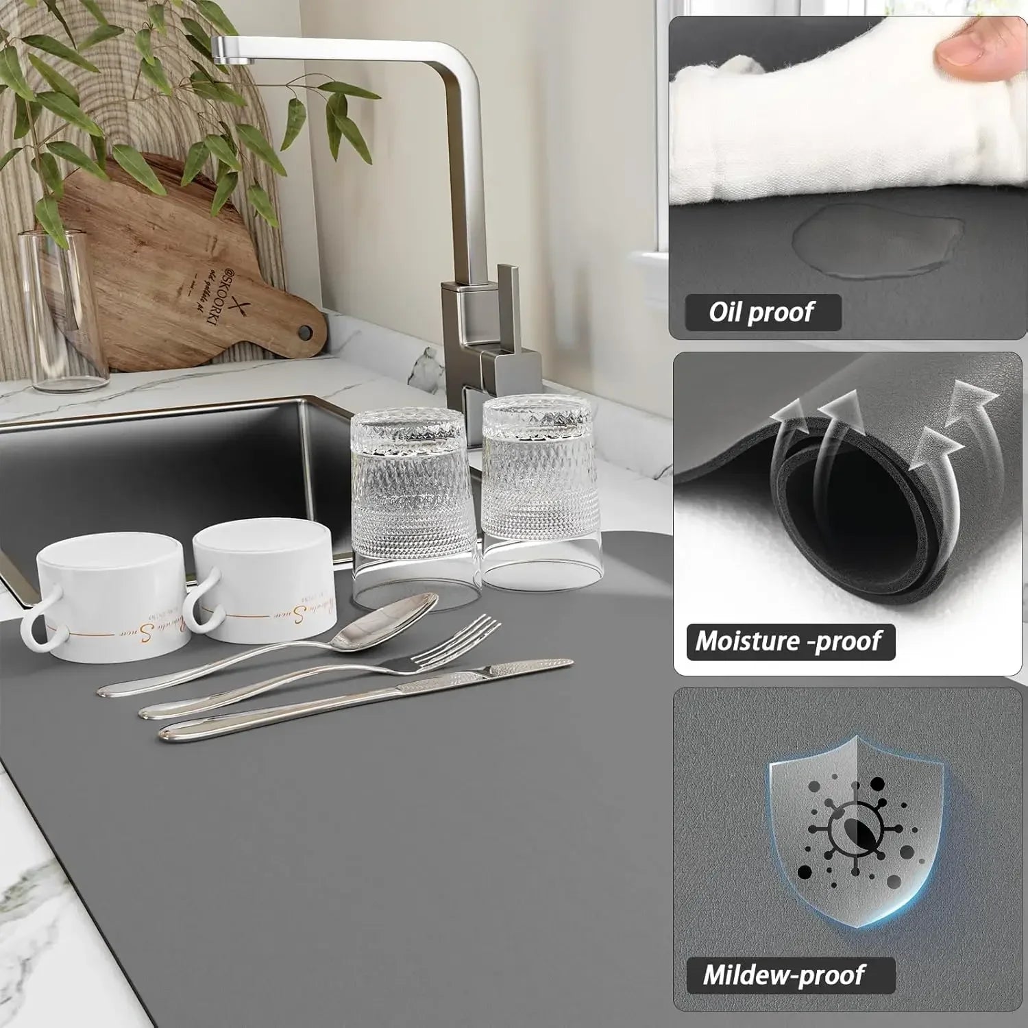 Accesorios de Cocina Alfombrilla Absorbente para Secar Platos de Cocina Alfombrilla de Drenaje para Cafetera Vajilla Alfombrilla de Drenaje de Cocina Posavasos
