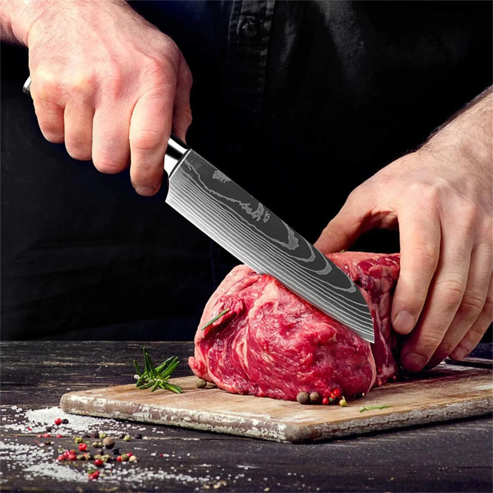 Cuchillos de cocina Cuchillo de carnicero para carne, fruta, pescado Cuchillo para deshuesar de acero inoxidable Cuchillo de carnicero de Damasco con láser Herramienta de chef