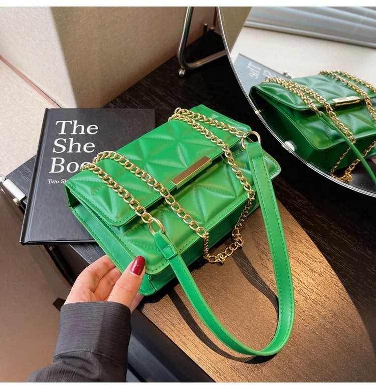Women Quilted Chain Crossbody Bag Fashion Small Square Shoulder Purse Multi Color Casual Daily Handbag
