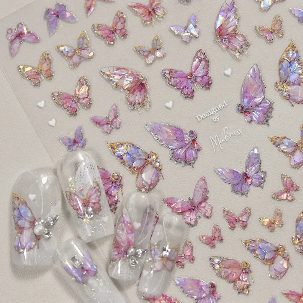 1pcs 5D Luxury Kawaii Butterfly Nail Stickers Japanese Glitter Shell Aurora Nail Art Decorations Decals DIY Manicure Slider Foil
