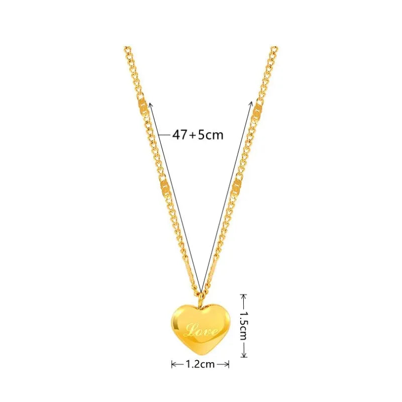 1Pcs Gold-Color Necklace Ms Fashion Peach Heart Engraved Love Collarbone Chain Holiday Gifts