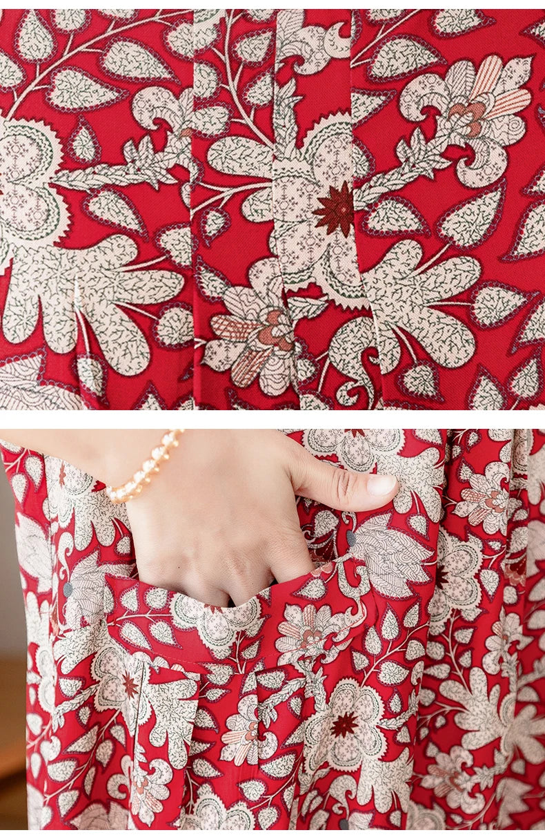New 2025 Summer Dress Long Vintage Loose Women Elegant Sundress Dress Casual O-neck Dresses Print Plus Size
