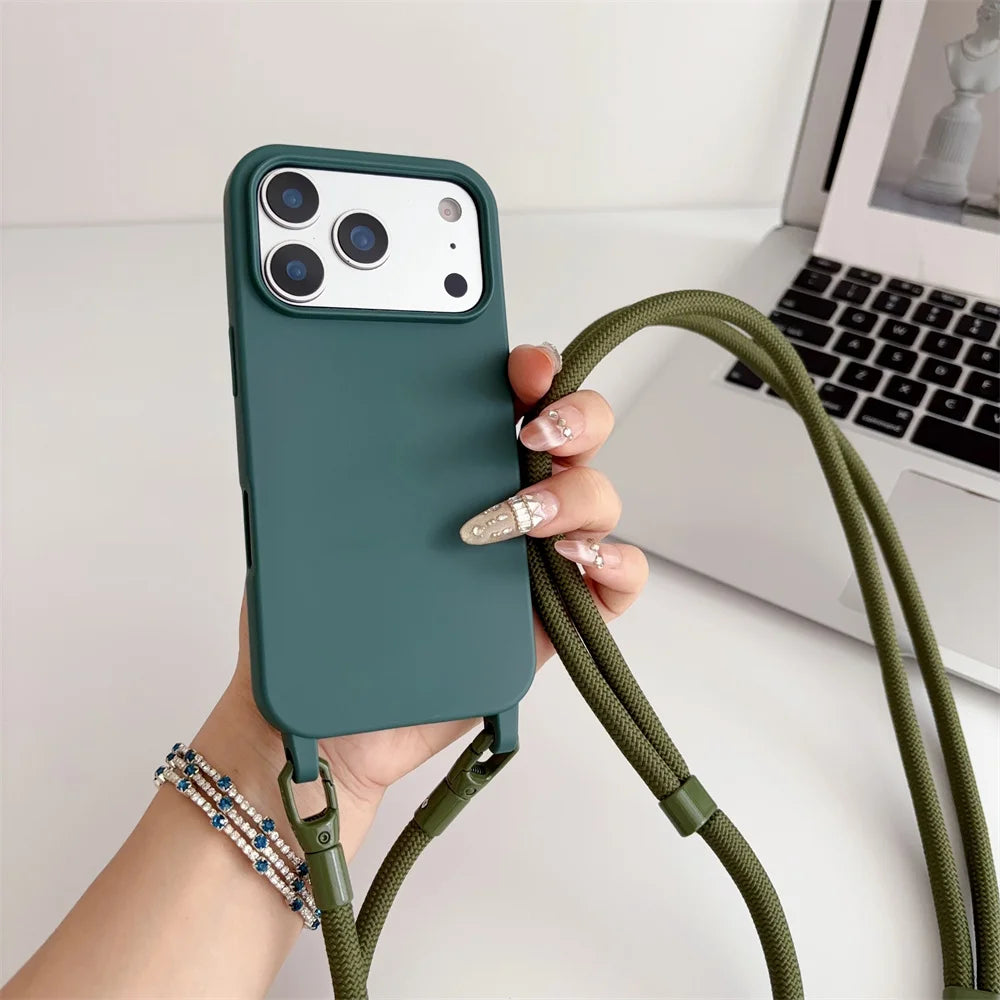 Silicone Crossbody Lanyard Case for iPhone - Shockproof Soft Cover
