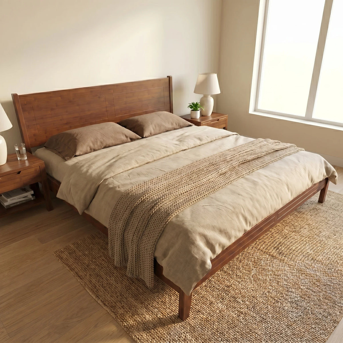 Solid Bamboo Bed Frame (Queen & King Size) – 800LBS Heavy Duty Platform Bed, No Box Spring Needed, Eco-Friendly Modern Minimalist Bedroom Furniture