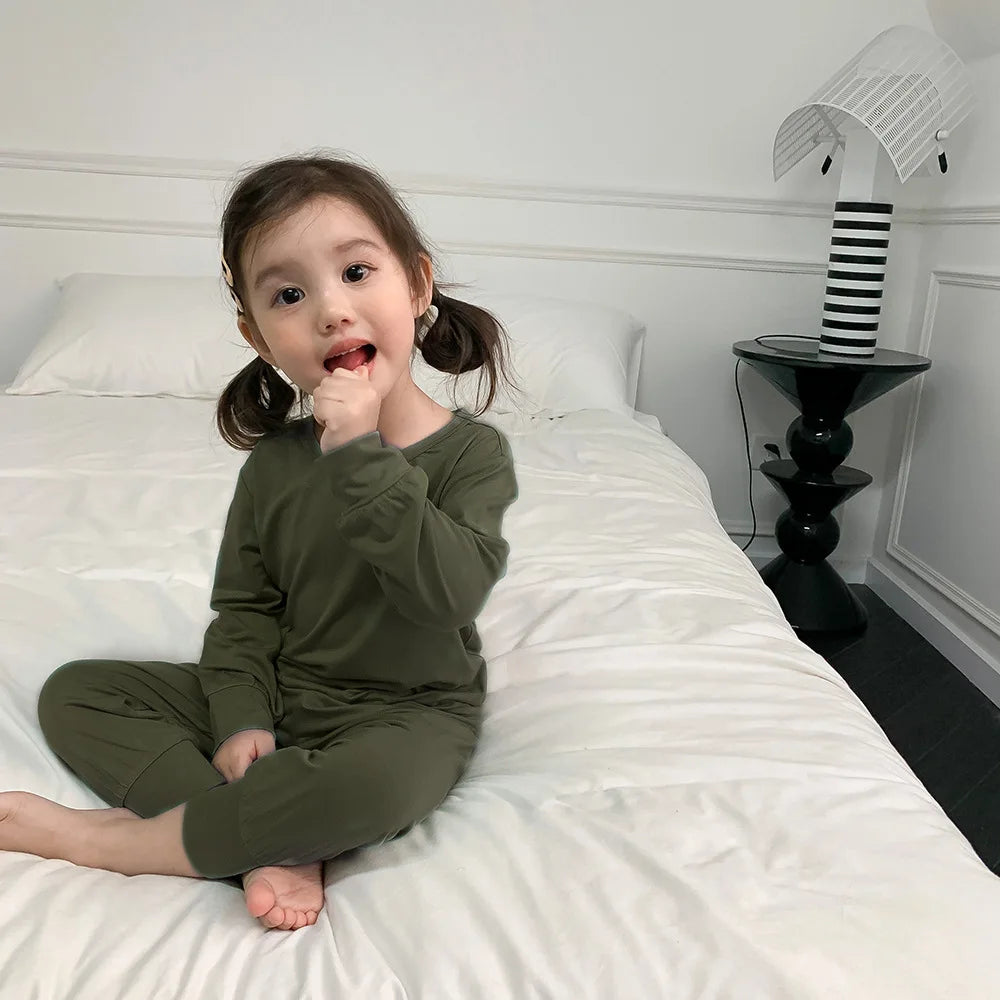 1-8T Toddler Kid Baby Boy Girl Pajamas Set Homewear 2pcs Clothes Set Long Sleeve Top High Waist Pant Suit PJ Outfit